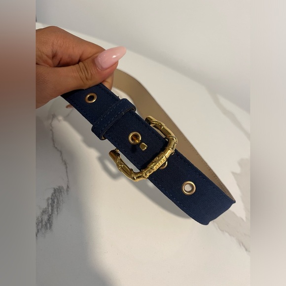 AUTHENTIC EMILIO PUCCI Gold Buckle Waist Belt Leather Trim Blue Size XS-S - Picture 2 of 10